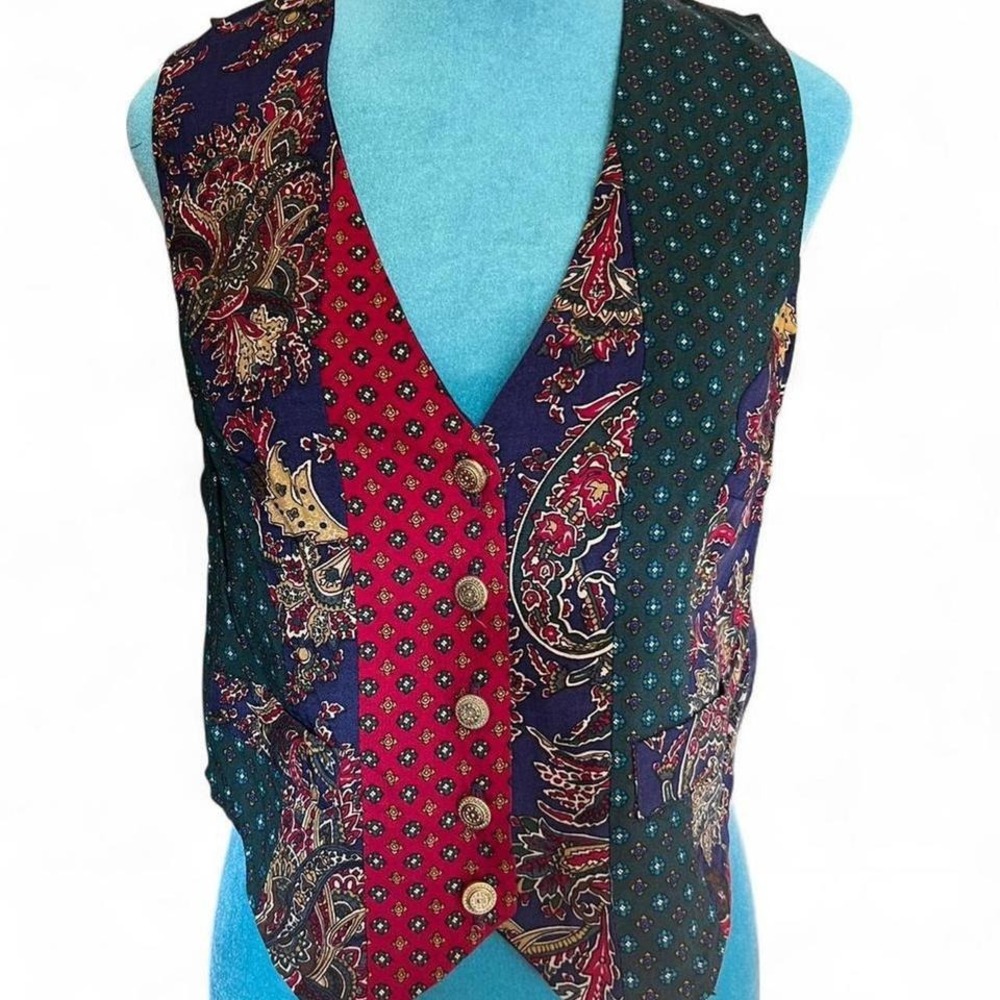 Vintage Grandmacore Eber San Francisco 90s Patchwork Button Up Vest S